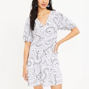 XSP LOFT Paisley Puff Sleeve Button Swing Dress